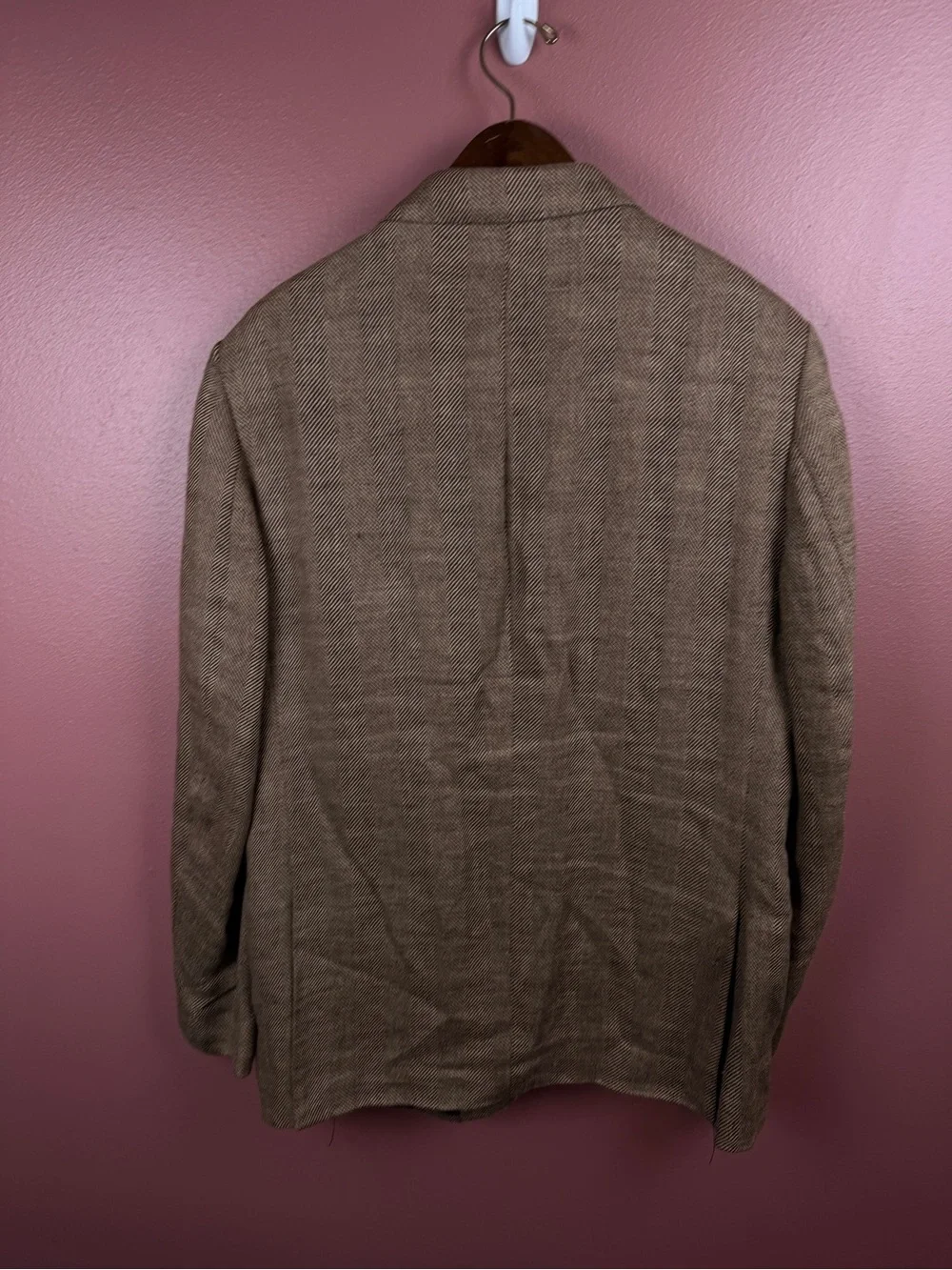 J. Crew Men's Tan/Brown Herringbone Sport Coat Blazer Linen Blend 42R